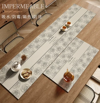American Retro Style Table Runner for Tea Ceremony, Heat-Resistant Diatom Mud Water-Absorbing Long Decorative Tea Table Mat Cloth