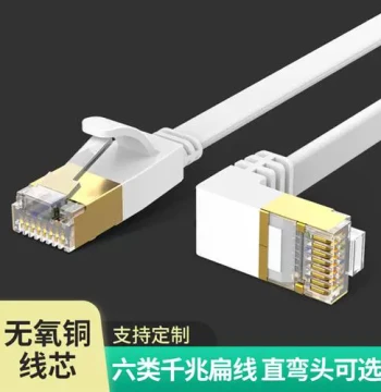 Cat6 Flat Gigabit Ethernet Cable with 90-Degree Right-Angle RJ45 Connectors for Computer, TV, and Router L-Shaped Corner Wiring