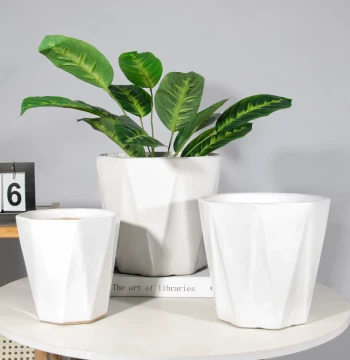 Modern Minimalist Ceramic Small Flower Pot, Luxury Breathable Planter with Tray for Pothos and Succulents, Indoor/Outdoor Living Room Decor