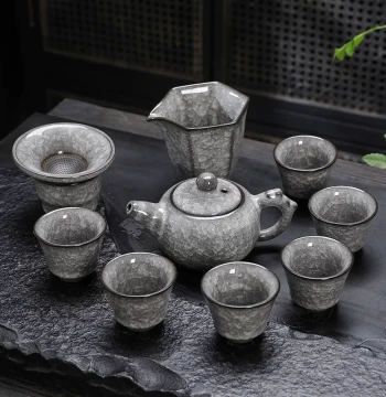 Kung Fu Tea Set Teapot Set Living Room Home Ice Crackle Glaze Office Ceramic Gaiwan Teacup Light Luxury High-End