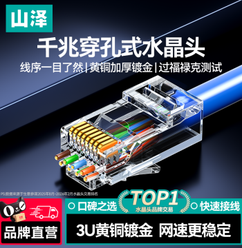 SAMZHE Pass-Through RJ45 Connectors for Cat5e and Cat6 Gigabit Ethernet – Ideal for Network and Surveillance Cable Terminations