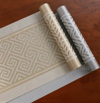 Vintage Greek Key Pattern Table Runner - New Chinese Style Tea Ceremony Cloth, Long Strip Tea Table Mat, European TV Cabinet Decor