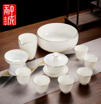 Premium Mutton Jade White Porcelain Tea Set Home Luxury Gaiwan Office Dehua Kung Fu Tea Cups Ceramic Teapot