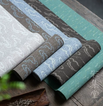 Caijitang Jingya Waterproof Tea Mat, Chinese Zen Style Table Runner, Extra-Long Tea Table Cloth for Tea Ceremony Space Decor