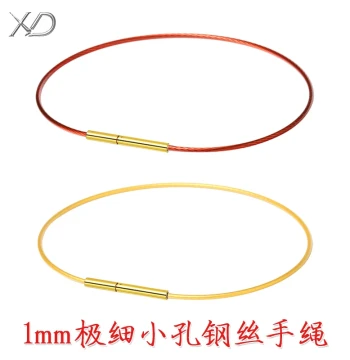 Thin Steel Wire Hand Rope for Women - 1mm Gold-Red Braided Leather Cord with Small-Hole Lucky Beads, Zodiac Year Red String Bracelet