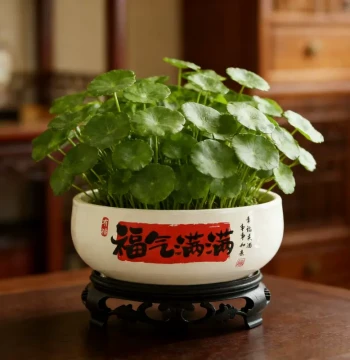 Abundant Blessings Hydroponic Flower Pot, Ceramic Pot for Copper Coin Grass, Water Lily, One-Leaf Lotus, Narcissus, and Money Plant, Large Caliber Planter