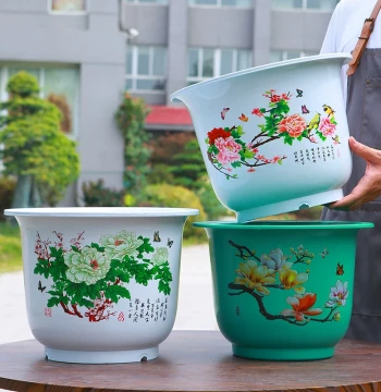 Thickened Plastic Flower Pots for Pothos, Household Planting, Sun-Resistant and Durable, Extra-Large Round Imitation Ceramic Fruit Tree Pots