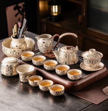 Ru Kiln Dunhuang Kung Fu Tea Set for Home, Heat-Resistant High-End Ceramic Teapot and Teacups for Office, 2026 New Model