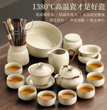 2025 New Ru Kiln Kung Fu Tea Set Home Luxury High-End Complete Teapot and Cup Set for Brewing and Drinking