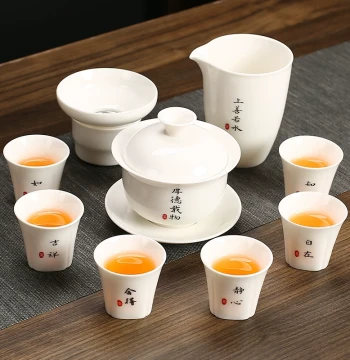 White Porcelain Kung Fu Tea Set, Teapot for Home Living Room, Light Luxury Chinese Style, Office Premium White Porcelain Gaiwan and Teacups