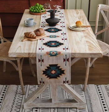 Cross-Border American Style Jacquard Table Runner, Retro Cotton Linen Dining Table Cloth, Tea Mat Coffee Table Cover Long Strip Party Decor Fabric