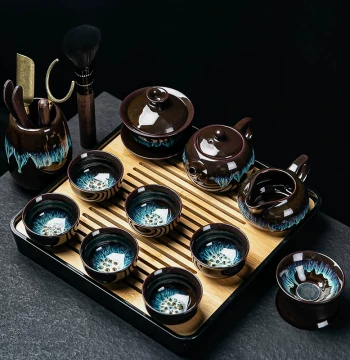 Kung Fu Tea Set for Home and Office Reception, Simple Chinese Style Jianzhan Teacup, Gaiwan, Small Teapot Set, Internet Famous