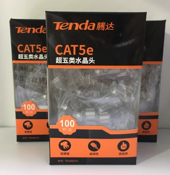 Tenda Original RJ45 Connector, Cat5e 8-Core Gold-Plated Pure Copper Network Plug for Computer Ethernet Cable TEH5E010