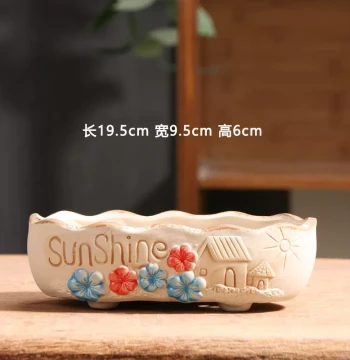 Clearance Sale: Long Rectangular Succulent Planter, Minimalist Ceramic Clay Pot for Home Balcony, Small Size