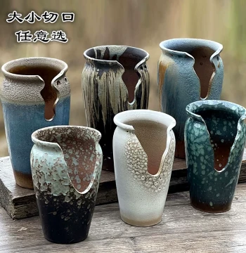 Yixing Ceramic Succulent Pot - Creative Coarse Pottery for Old Stumps, Breathable Purple Clay with Cutout Design for Cliff-Style Plants (Free Shipping)