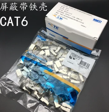 Free Shipping AMP Cat6a Shielded RJ45 Connector, Class 6 8P8C Network Metal Jack Gold-Plated, 100 Pieces