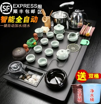 Flowing Water Wealth Tea Tray with Electric Kettle, Fully Automatic Complete Tea Set, Home Integrated Tea Table, Tea Ceremony Kung Fu Purple Clay