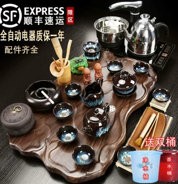 Tea Set for Home Living Room, Complete Automatic Water Filling Integrated/Separated Kung Fu Tea Table Tray with Kettle, Minimalist Design