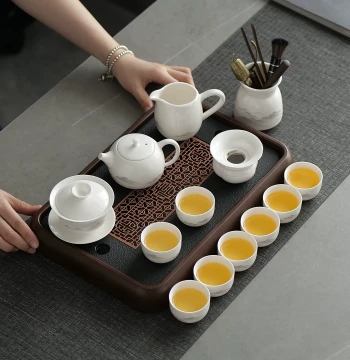 Mutton Fat Jade Porcelain Kung Fu Tea Set Home Office Living Room Complete High-End 2025 New Teapot Tray Gift Box