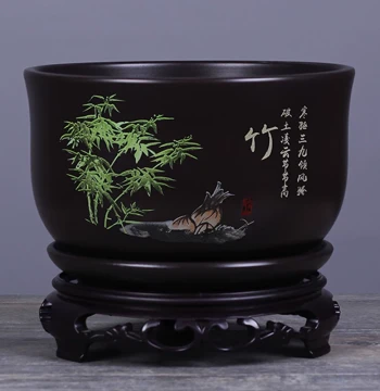 Ceramic Flower Pot with Base Ancient Style Sand Glaze Breathable Bonsai Potted Plant Orchid Special Hanging Plant Indoor Asparagus Fern Pot Clearance