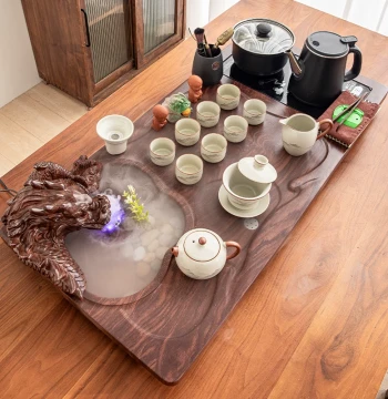 Complete Home Kung Fu Tea Set with Integrated Mist Dragon Tea Table, Tea Tray, Fully Automatic Bottom Water Supply, and Electric Kettle
