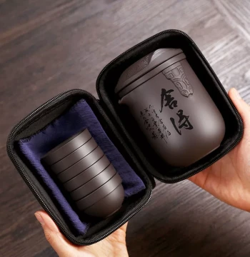 Raw Ore Zisha Light Luxury Portable Travel Kung Fu Tea Set with Quick Cup, Tea-Water Separation, and Outdoor Tea Tray Complete Set