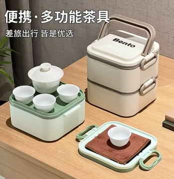 Travel Kung Fu Tea Set, Mutton Fat Jade Business Ceramic Gaiwan and Teacup Complete Portable Multi-Function Combination Set