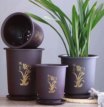 Thickened Resin Orchid Pot Imitation Zisha Simple Large Tall Clivia Ceramic-Style Plastic Flower Planter
