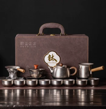 Pure Titanium Kung Fu Tea Set Gift Box for Office and Home, Light Luxury Premium Tea Brewer Teapot Teacup Complete Set