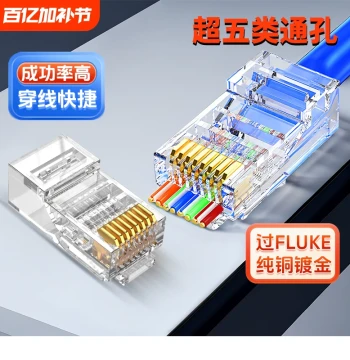 Cat5e Pass-Through RJ45 Connectors, Gigabit Network Plugs with Pure Copper and Gold Plating for Engineering and Home Use