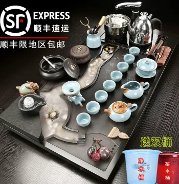 Solid Black Gold Stone Tea Tray Kung Fu Tea Set Home Complete Automatic Water Filling Mist Flow Brewing Station Living Room