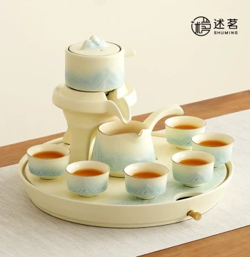 Beige Lazy Automatic Full Set Kung Fu Tea Set 2026 New Style High-End Light Luxury Home Teapot and Teacup Set