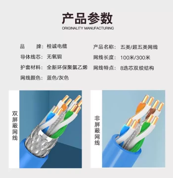 Cat5e Double Shielded Anti-Interference Pure Copper Network Cable, Home High-Speed Twisted Pair, Full Box 100/300 Meters