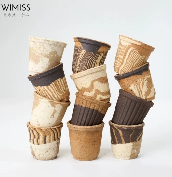 WIMISS Mini Rough Pottery Thumb Pot Ceramic Seedling Planter Retro Round Succulent Plant Container