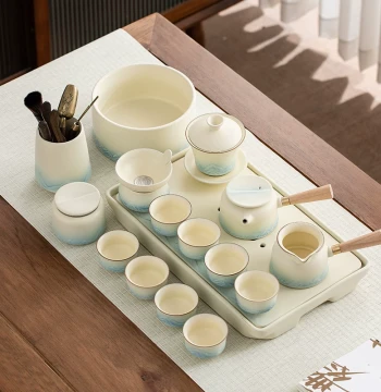 Ceramic Kung Fu Tea Set for Home Living Room Office 2025 New Small Set Tea Tray Light Luxury Gaiwan Tea Brewing