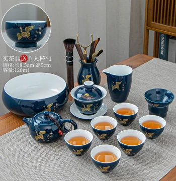 Kung Fu Tea Set for Home Use, Complete Fresh Ceramic Teapot and Teacups, High-End Gift Box for Living Room and Office