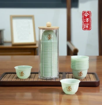 Jinsongya Emerald Green Disposable Kung Fu Tea Cup Set - Premium Thickened Office and Commercial Tasting Cups with Tea Ware