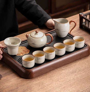 2026 New Ru Kiln Kung Fu Tea Set Home High-End Light Luxury Ceramic Teapot Teacup Office Tea Drinking