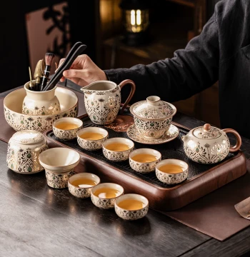 Cipaiming Ru Kiln Dunhuang Complete Kung Fu Tea Set, Light Luxury High-End Gaiwan, Teapot, and Cups for Home Use