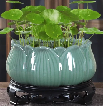 Lotus Flower Pot Ceramic Rough Pottery Retro Hydroponic Money Grass One-Leaf Lotus Plant Non-Drilled Water Culture Greenery Bowl