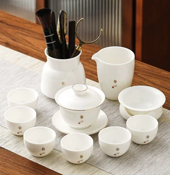 Mutton Fat Jade White Porcelain Kung Fu Tea Set 2026 New Arrival, Home Light Luxury Premium Gaiwan and Teacups for Office Brewing