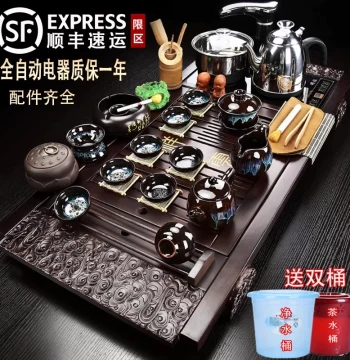 Complete Kung Fu Tea Set with Automatic Water Filling Electric Kettle, Integrated Tea Station and Tray, Minimalist Design for Home and Office