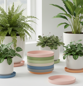 Nordic Decor Morandi Color Ceramic Round Flower Pot Water Receptor Plate, Bisque Base Thickened Pad Water Accumulation Flower Saucer