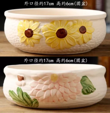 Large Mouth Succulent Planter Combo, Coarse Pottery Unglazed Breathable Water-Absorbing Round Rim Pot, Circular Large Minimalist Ceramic with Drainage Hole