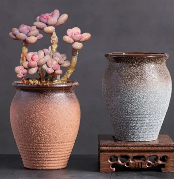 New Ceramic Flower Pot for Succulents Balcony Potted Plants Aeonium Greenery Old Stump Pot Retro Coarse Pottery Breathable Small High Pot