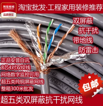 AMP Cat5e Double-Shielded Anti-Interference Pure Copper Network Cable for Home High-Speed CAT5e Twisted Pair Network Cable Full Box 300 Meters