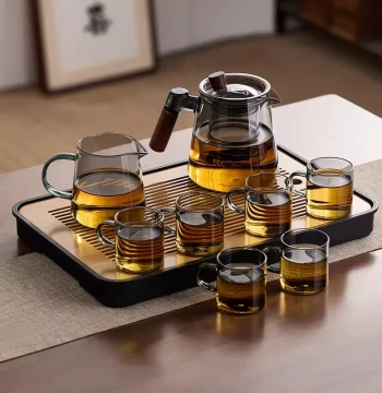 Glass Tea Set Home Tea Tray Office Living Room Drinking Guest Reception Kung Fu Teacup High-End Teapot Light Luxury