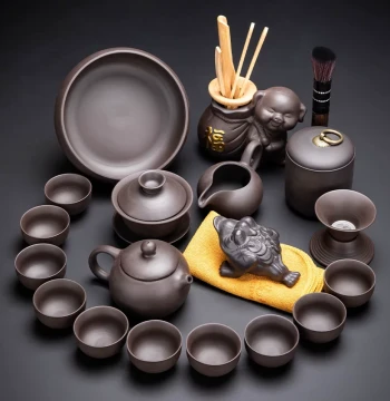 Zisha Kung Fu Tea Set for Home Living Room, Ceramic Tea Cups, Chinese Minimalist Office Guest Teapot and Brewing Device