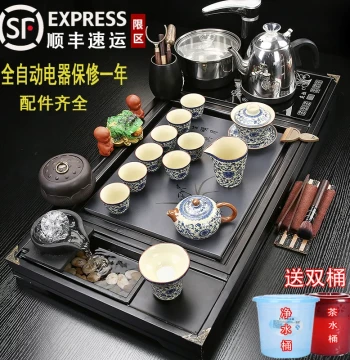 Complete Tea Set with Fully Integrated Automatic Kettle and Tea Tray, Home and Office Kung Fu Tea Brewing Station