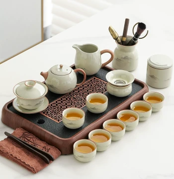 Ru Kiln Tea Set Home Ceramic Teacup Teapot Living Room Light Luxury Complete Kung Fu Tea Set High-End Customization